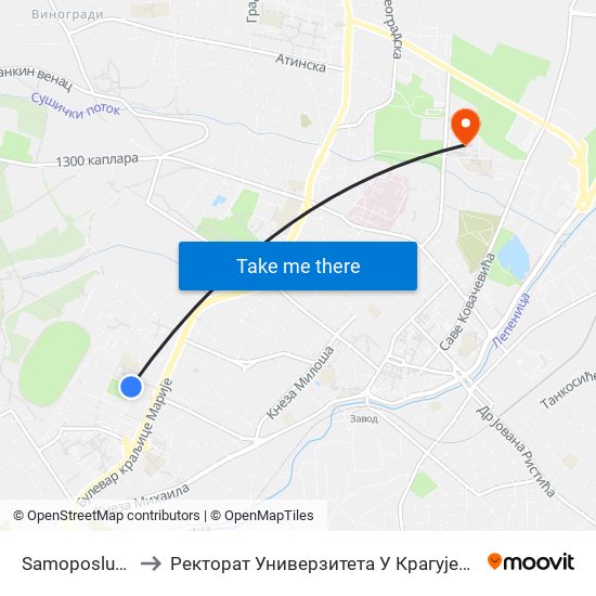 Samoposluga to Ректорат Универзитета У Крагујевцу map