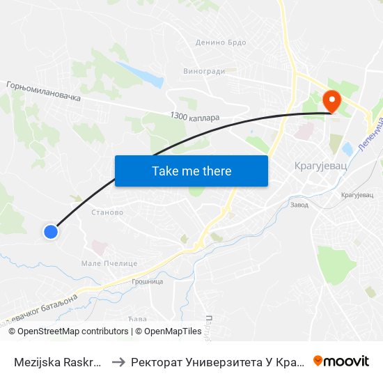 Mezijska Raskrsnica to Ректорат Универзитета У Крагујевцу map