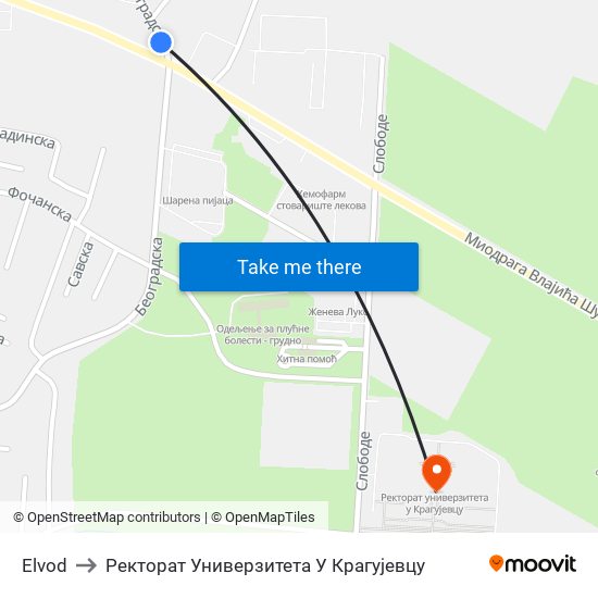 Elvod to Ректорат Универзитета У Крагујевцу map