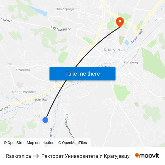 Raskrsnica to Ректорат Универзитета У Крагујевцу map