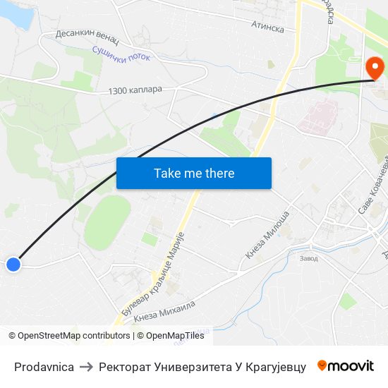 Prodavnica to Ректорат Универзитета У Крагујевцу map