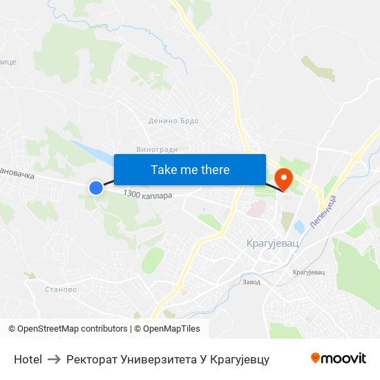 Hotel to Ректорат Универзитета У Крагујевцу map