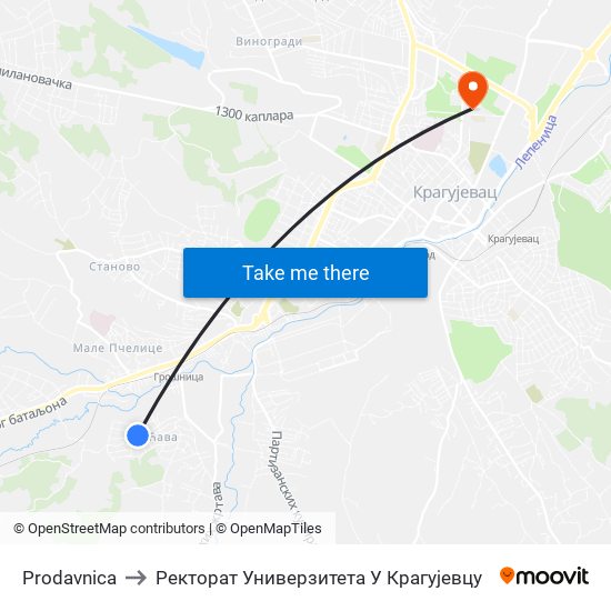 Prodavnica to Ректорат Универзитета У Крагујевцу map