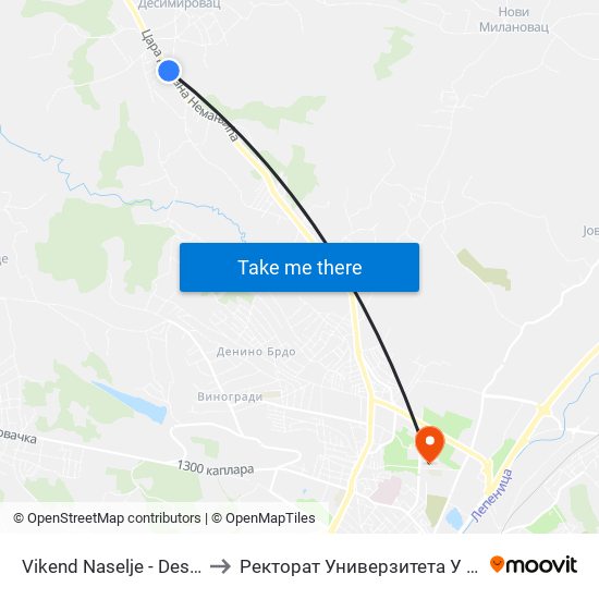 Vikend Naselje - Desimirovac to Ректорат Универзитета У Крагујевцу map