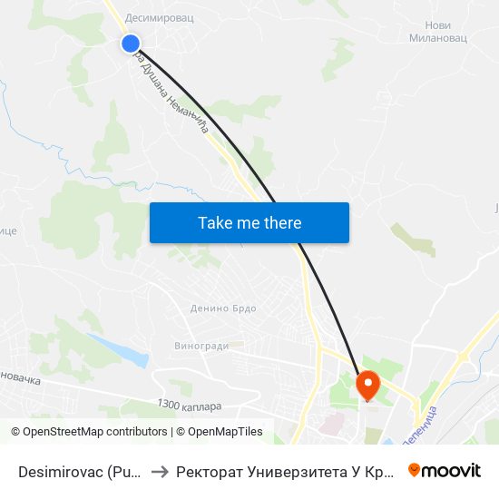 Desimirovac (Pumpa) to Ректорат Универзитета У Крагујевцу map