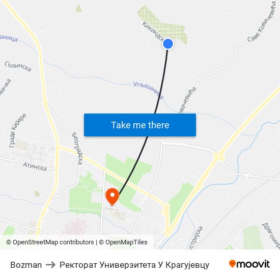 Bozman to Ректорат Универзитета У Крагујевцу map