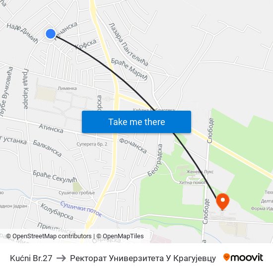 Kućni Br.27 to Ректорат Универзитета У Крагујевцу map