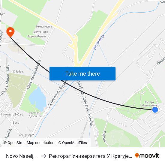 Novo Naselje 2 to Ректорат Универзитета У Крагујевцу map