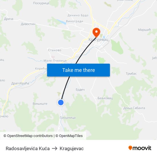 Radosavljevića Kuća to Kragujevac map