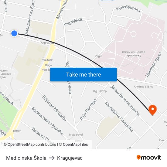 Medicinska Škola to Kragujevac map