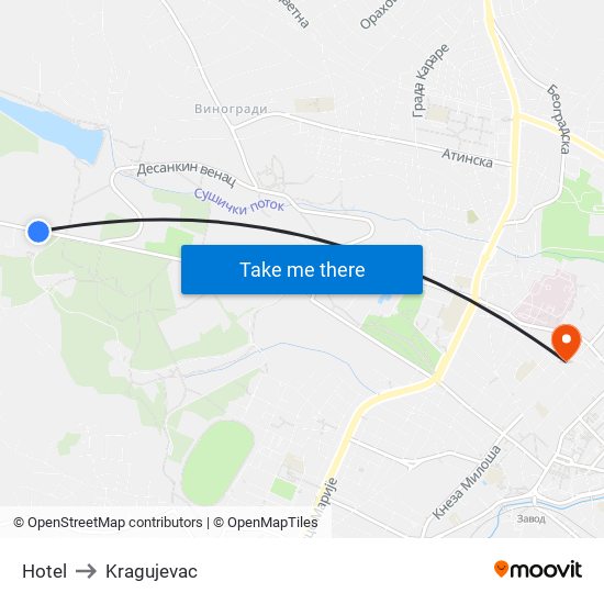 Hotel to Kragujevac map