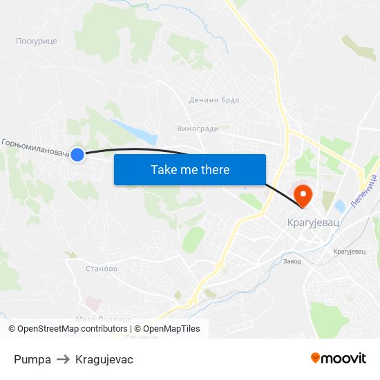 Pumpa to Kragujevac map