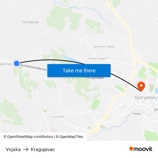 Vojska to Kragujevac map