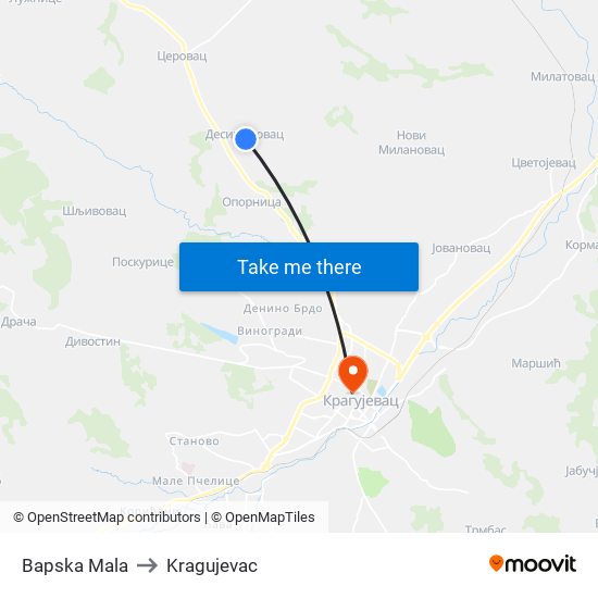 Bapska Mala to Kragujevac map