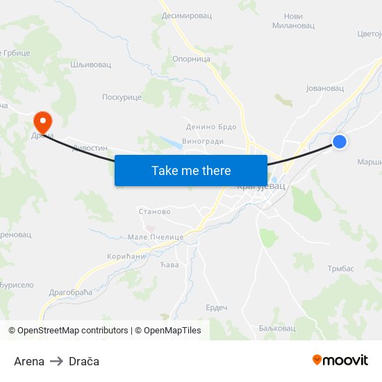 Arena to Drača map