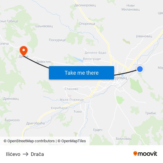 Ilićevo to Drača map