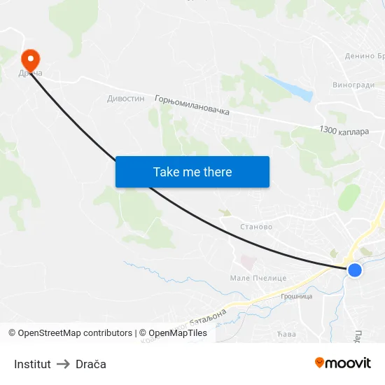 Institut to Drača map