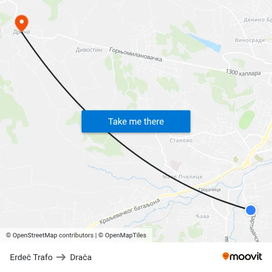 Erdeč Trafo to Drača map