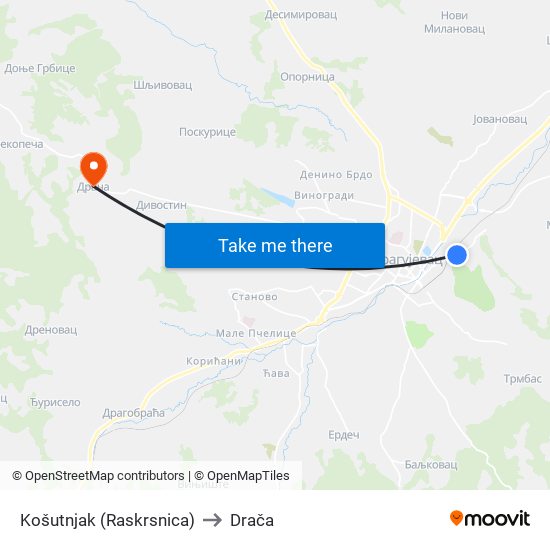 Košutnjak (Raskrsnica) to Drača map