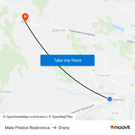 Male Pčelice Raskrsnica to Drača map