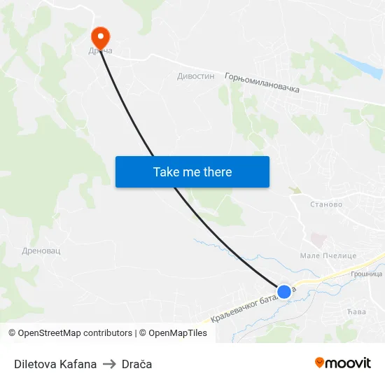 Diletova Kafana to Drača map