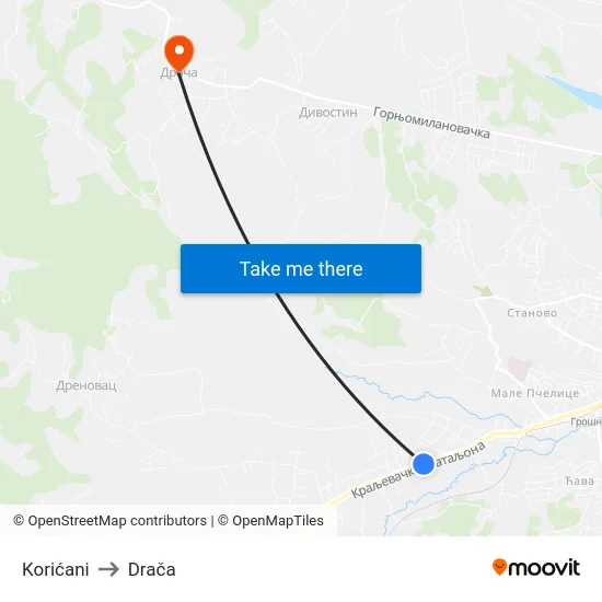 Korićani to Drača map