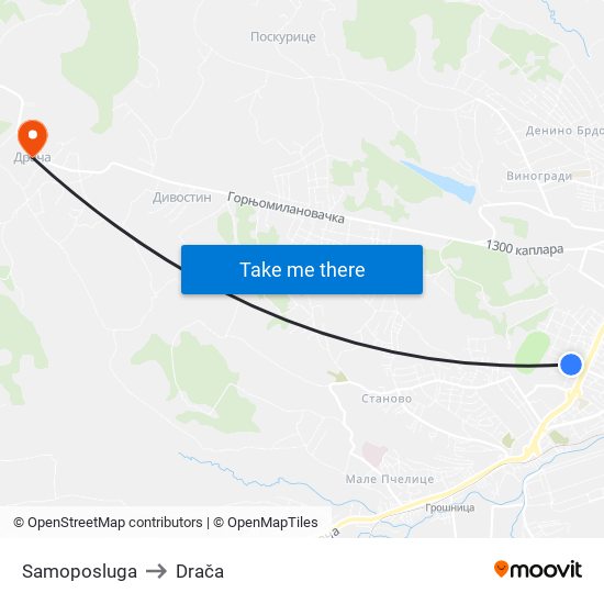 Samoposluga to Drača map