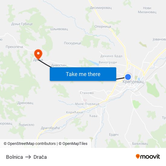 Bolnica to Drača map