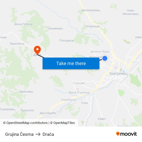 Grujina Česma to Drača map