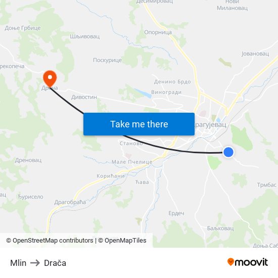 Mlin to Drača map