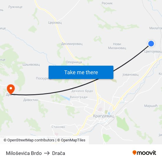 Miloševića Brdo to Drača map