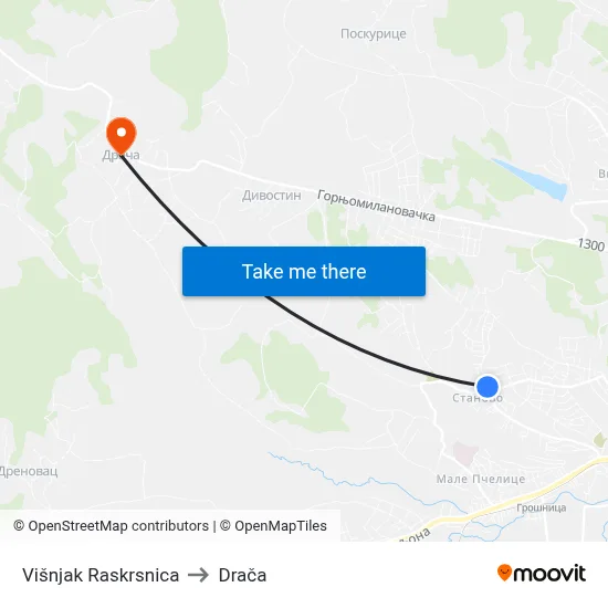 Višnjak Raskrsnica to Drača map