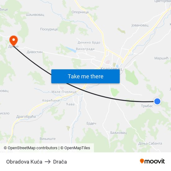 Obradova Kuća to Drača map