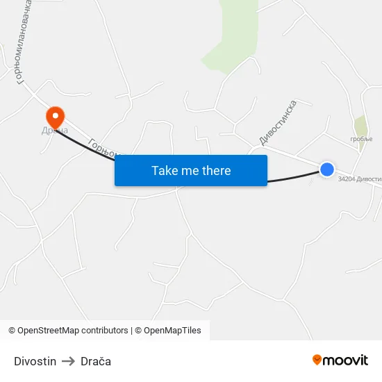 Divostin to Drača map