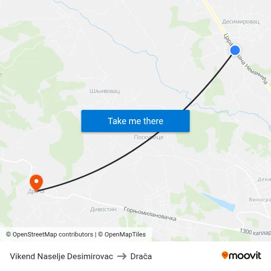 Desimirovac Weekend Settlement to Draca map