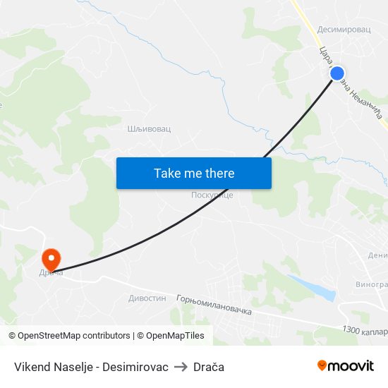 Vikend Naselje - Desimirovac to Drača map