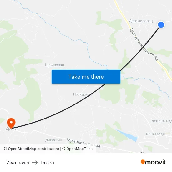 Zivaljevici to Draca map