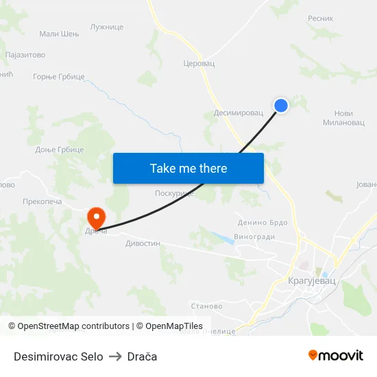 Desimirovac Village to Draca map