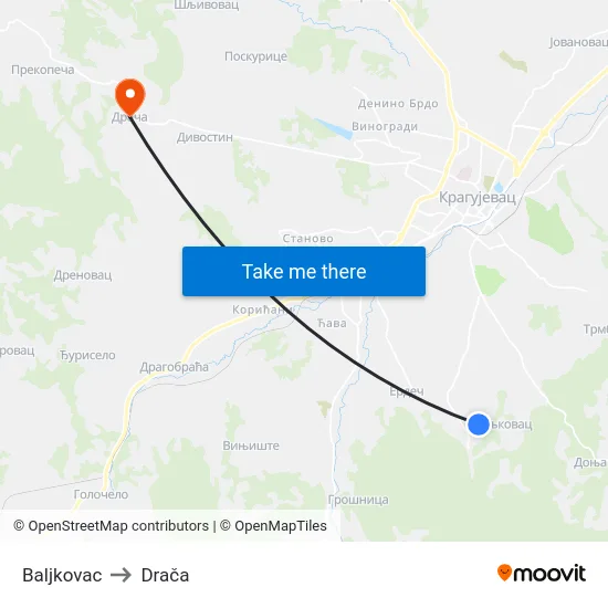 Baljkovac to Drača map