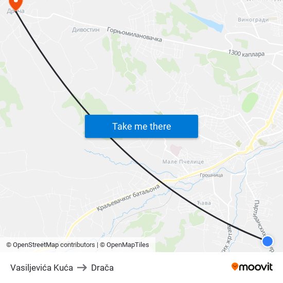 Vasiljevića Kuća to Drača map