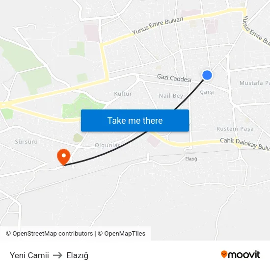 Yeni Camii to Elazığ map