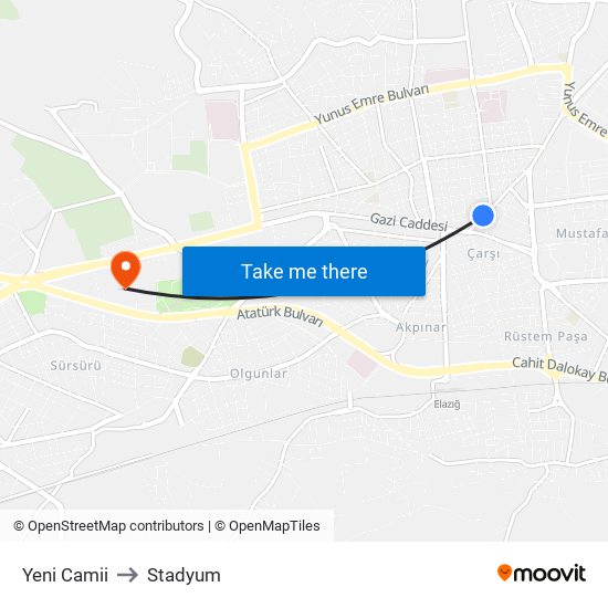 Yeni Camii to Stadyum map