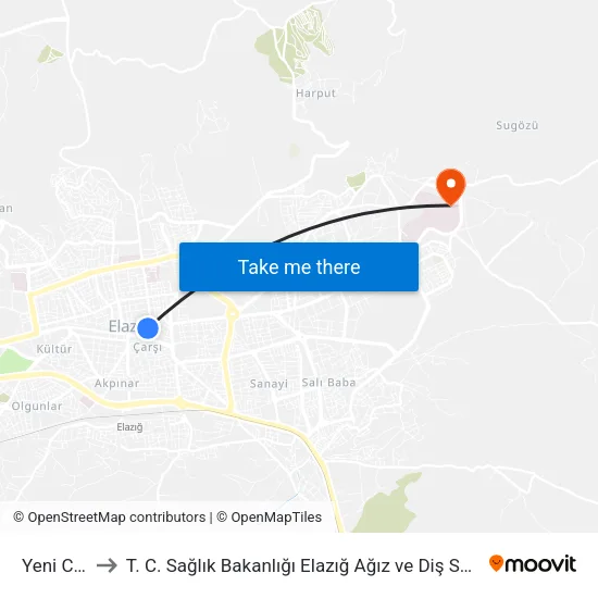 Yeni Camii to T. C. Sağlık Bakanlığı Elazığ Ağız ve Diş Sağlığı Hastanesi map