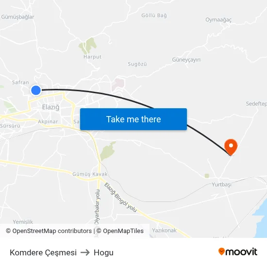 Komdere Çeşmesi to Hogu map