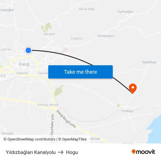 Yıldızbağları Kanalyolu to Hogu map