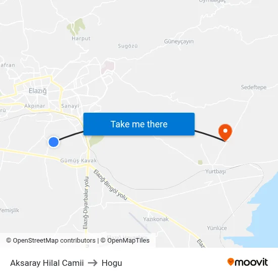 Aksaray Hilal Camii to Hogu map