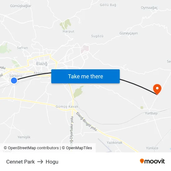 Cennet Park to Hogu map