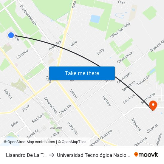 Lisandro De La Torre Y Atilio Lopez to Universidad Tecnológica Nacional - Facultad Regional Villa María map