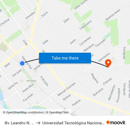 Bv. Leandro N. Alem Y La Rioja to Universidad Tecnológica Nacional - Facultad Regional Villa María map