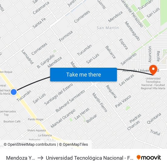 Mendoza Y Av. Alvear to Universidad Tecnológica Nacional - Facultad Regional Villa María map